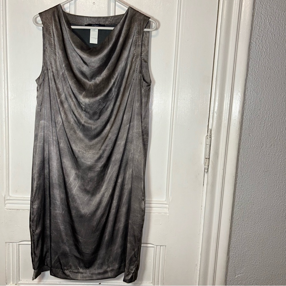 Les Copains Marbled Gray Silk Draped Neck Sleeveless Shift Sheath Dress